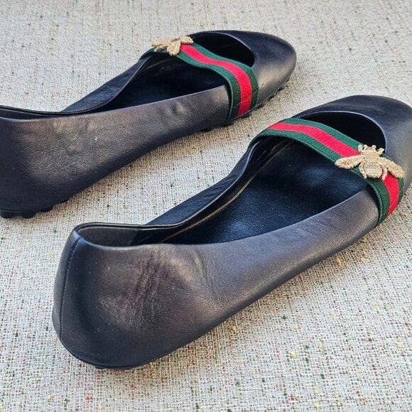 Gucci Women Sandal Ballet Black Shoe Black Leather Upper Made Italy Size 38.5 - Picture 6 of 13